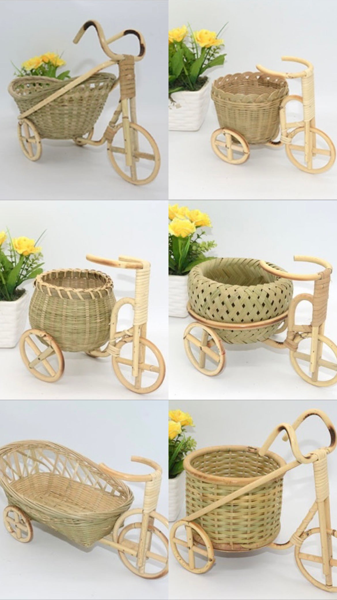 Mini Bamboo Handmade Woven Wicker Straw Bicycle Art Basket for Fruit, Food, Bread Storage and Kitchen Decorations - Forplanetsake