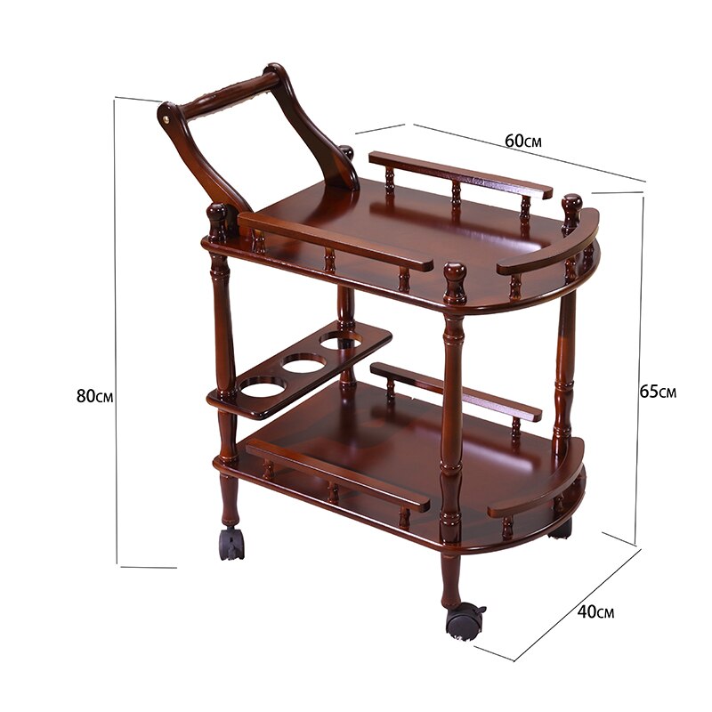 Solid Wood 2-Tier Kitchen Trolley, Dining Cart, Coffee Table and Multipurpose Shelf Display Rack