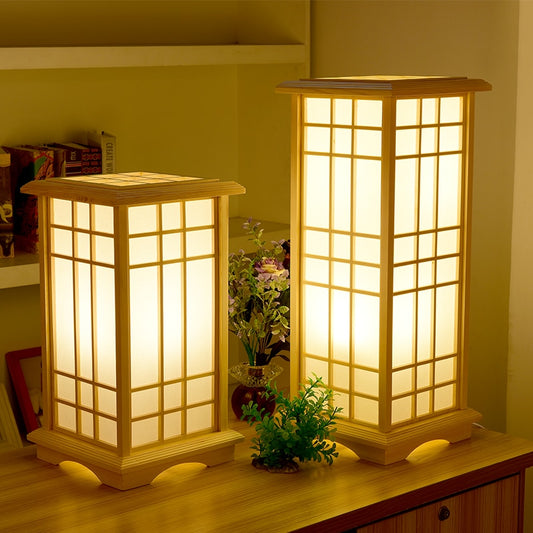 Modern Japanese Tatami Style Wooden Standing Square Shape Floor Lamps