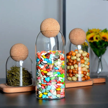 Kitchen Storage Glass Jars with Cork Wooden Lid - Forplanetsake