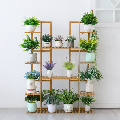 Nine Tier Bamboo Potted Plant Stand