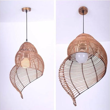 Spiral Shell Shaped Wicker Pendant Lamp