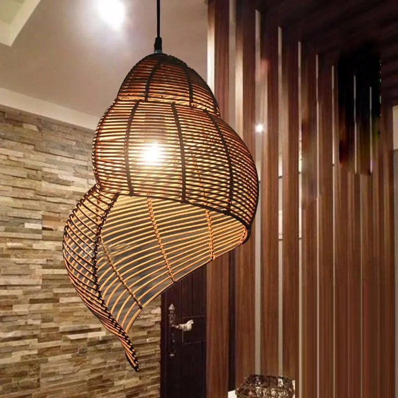 Spiral Shell Shaped Wicker Pendant Lamp - For Planet Sake