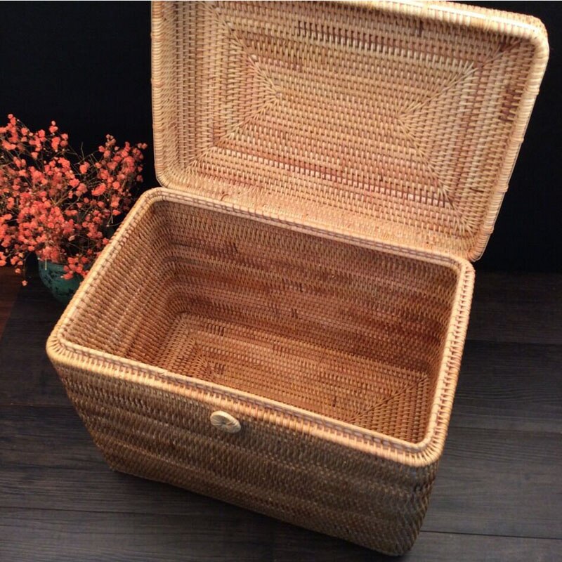 XL Natural Rattan Storage Box with Cover Lids