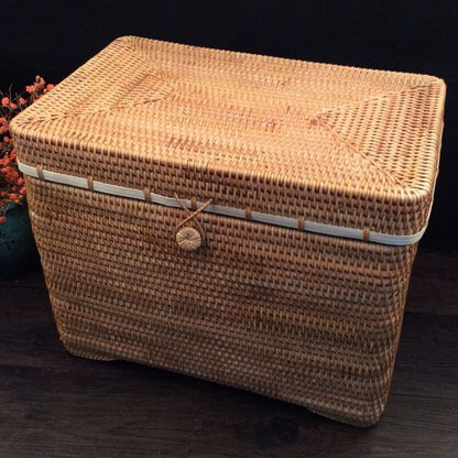 XL Natural Rattan Storage Box with Cover Lids - Forplanetsake