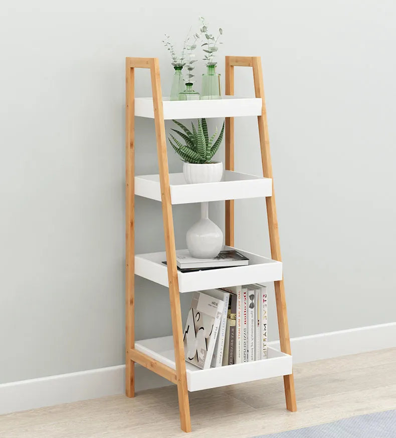 3-4 tier bamboo ladder shelf for storage, organisation and display - Forplanetsake