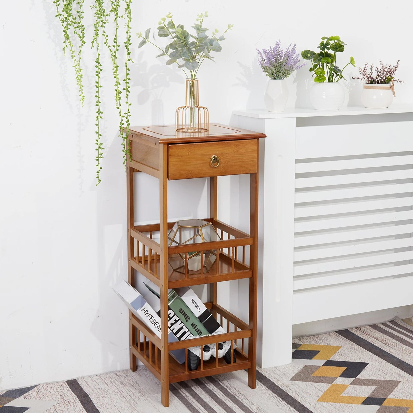 3-Tier Minimalist Antique Style Bamboo Side Table