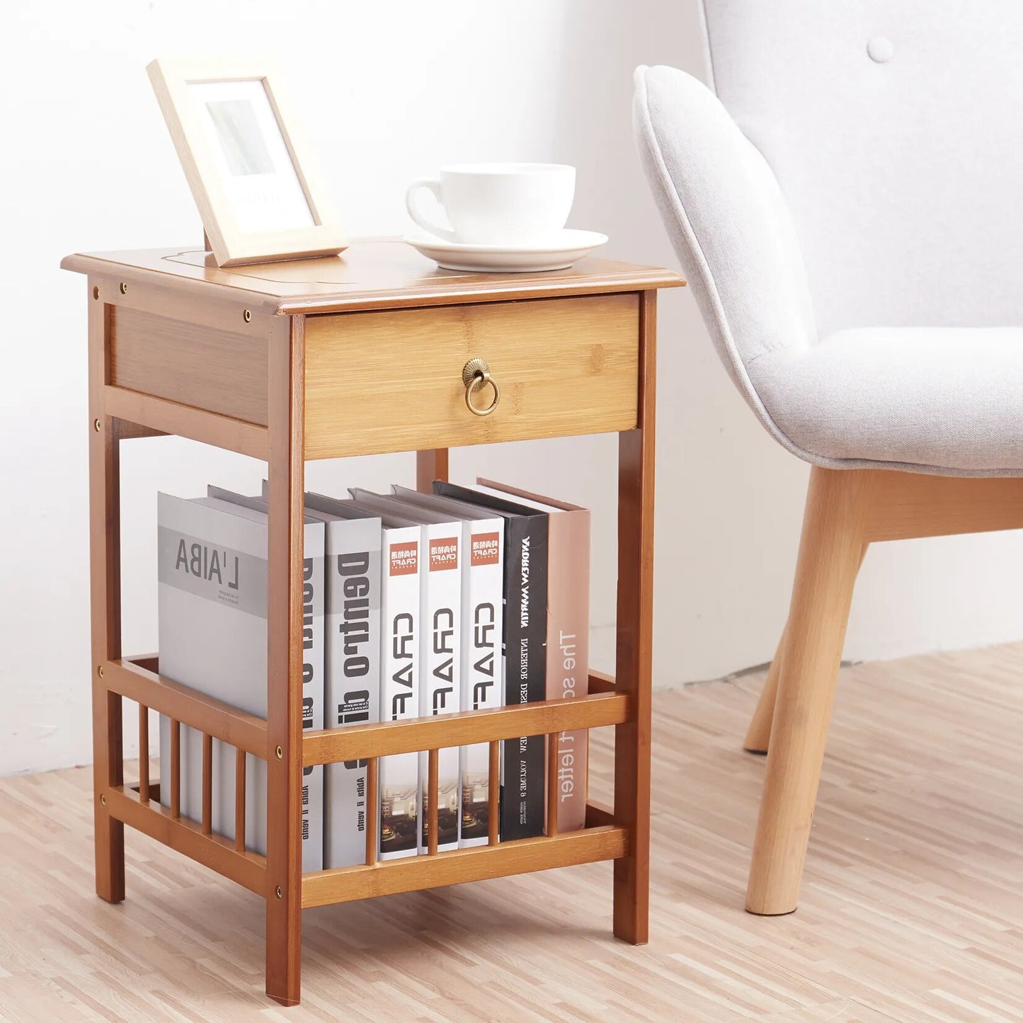 Minimalist Antique Style Bamboo Bedside Table