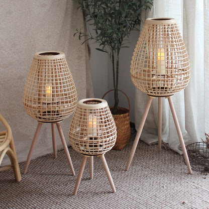 Japanese Style Bamboo Decorative Floor Lamp and Candlestick Lantern - Forplanetsake