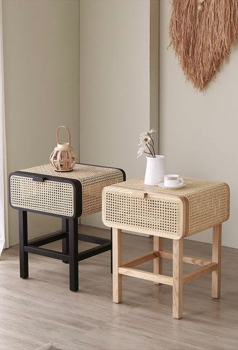 Minimalist Solid Wood and Rattan Premium Bedside Table
