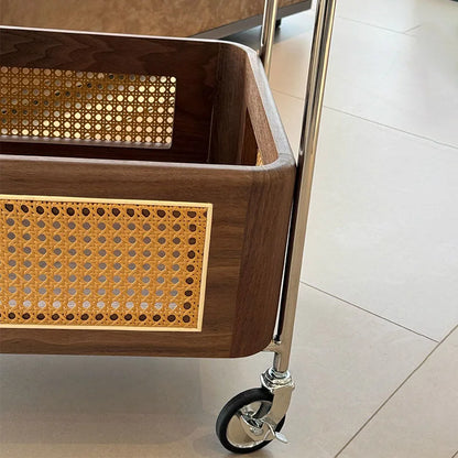 Elegant Wood and Rattan Coffee Table Cart with Wheels - For Planet Sake