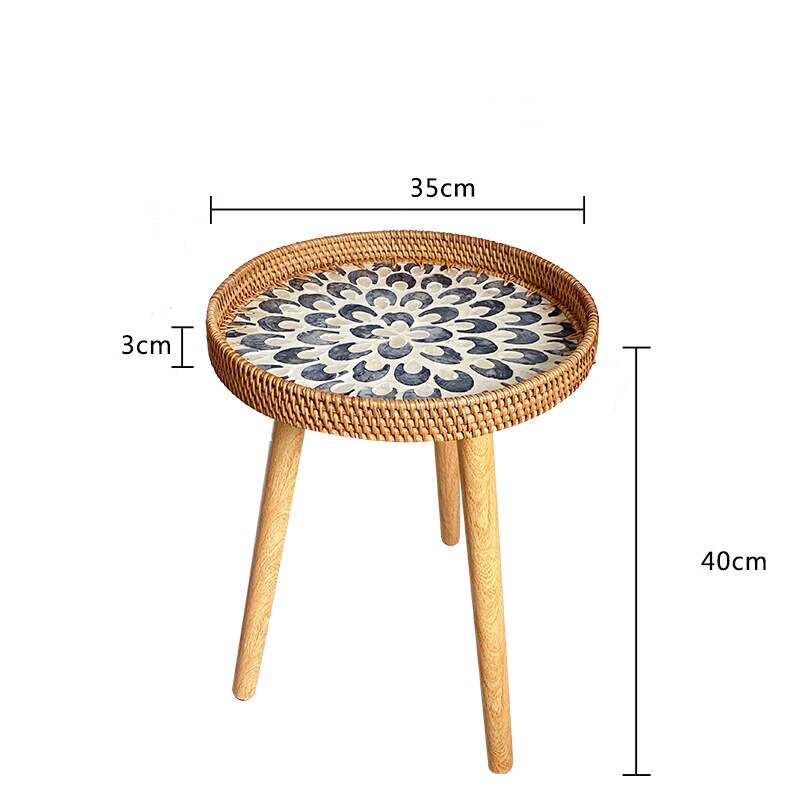 Hand-woven Rattan Coffee Table with Multi Colored Shell Decoration - Forplanetsake