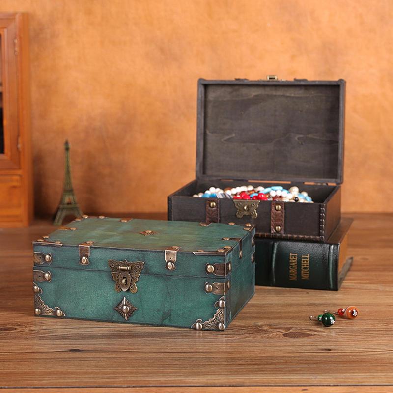 Retro and Vintage Style Jewellery Storage Wooden Chest with Metal Lock Buckle