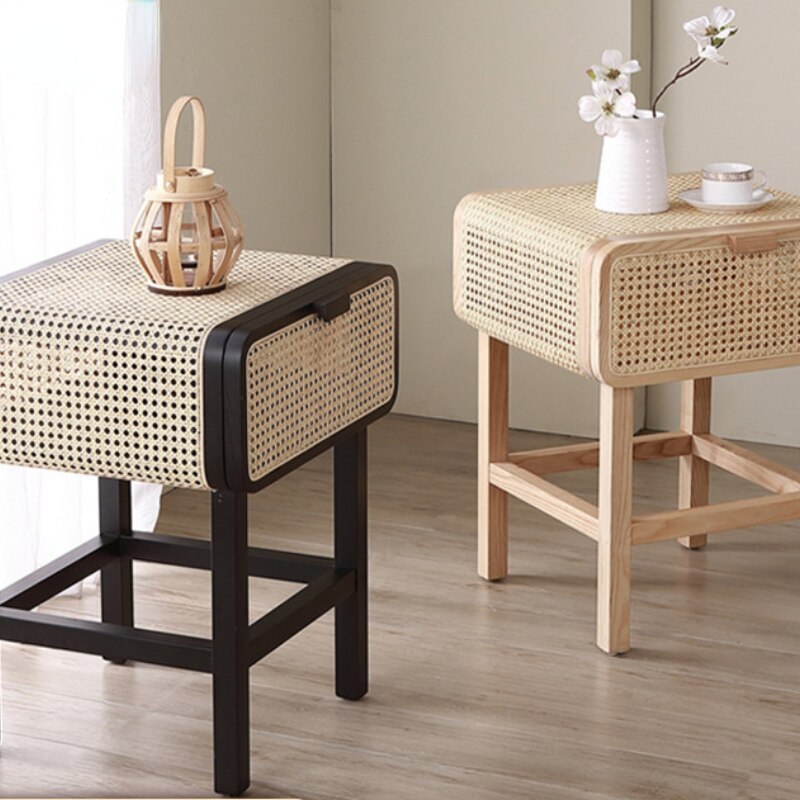 Minimalist Solid Wood and Rattan Premium Bedside Table
