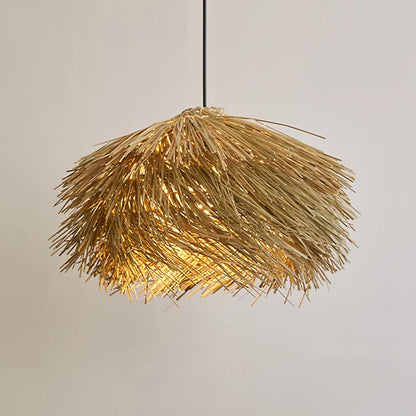 Wabi Sabi Handcrafted Woven Straw Pendant Light