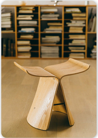 Ash Wood Veneer Low Height Creative Butterfly Design Stool - Forplanetsake