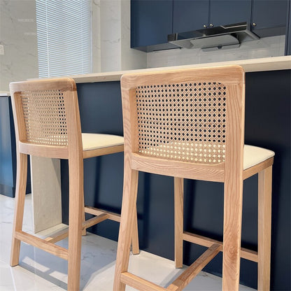 Nordic Style Solid Wood and Rattan Leisure High Chair