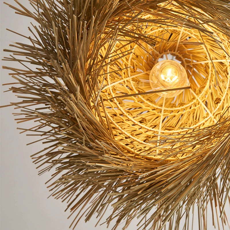 Wabi Sabi Handcrafted Woven Straw Pendant Light