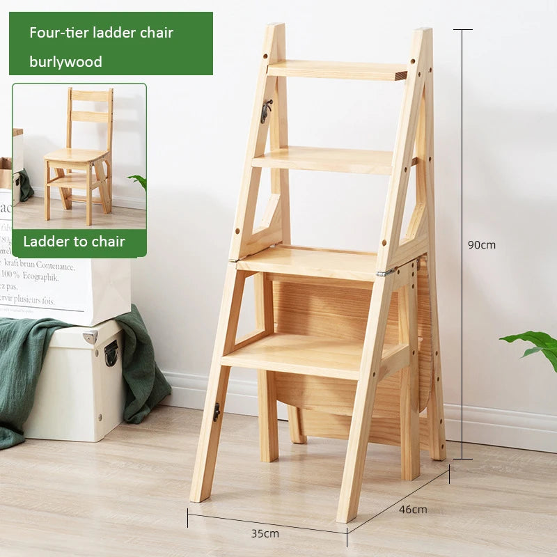 Solid Wood Household Foldable Ladder Chair - Forplanetsake
