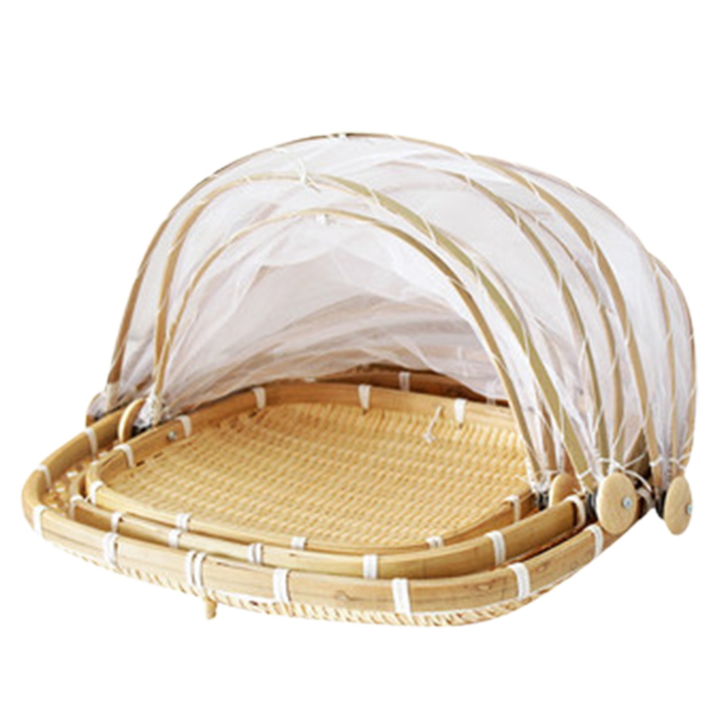 Hand-Woven Food Serving Basket, Vegetable and Bread Basket with Mesh Net Cover to keep insects away - Forplanetsake