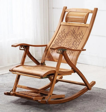 Foldable Bamboo Rocking Chair Lounge Chair Accent Chair Armchair Recliner Leisure Chair - Forplanetsake