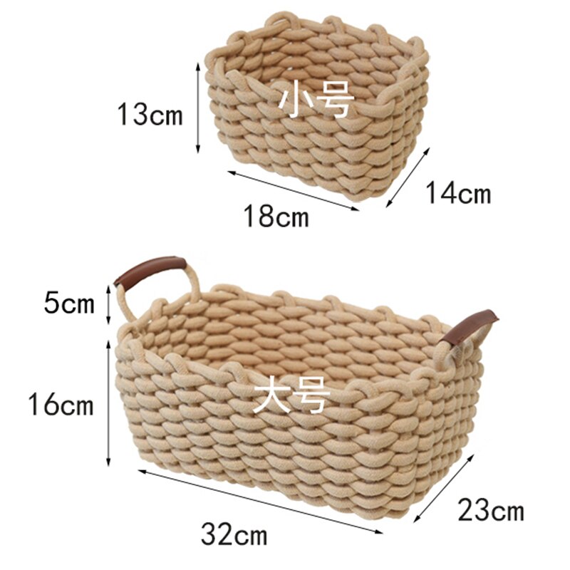 Cotton Rope Woven Storage Basket with Handle For Storing Sundries Cosmetics Toys Snacks Makeup Organiser