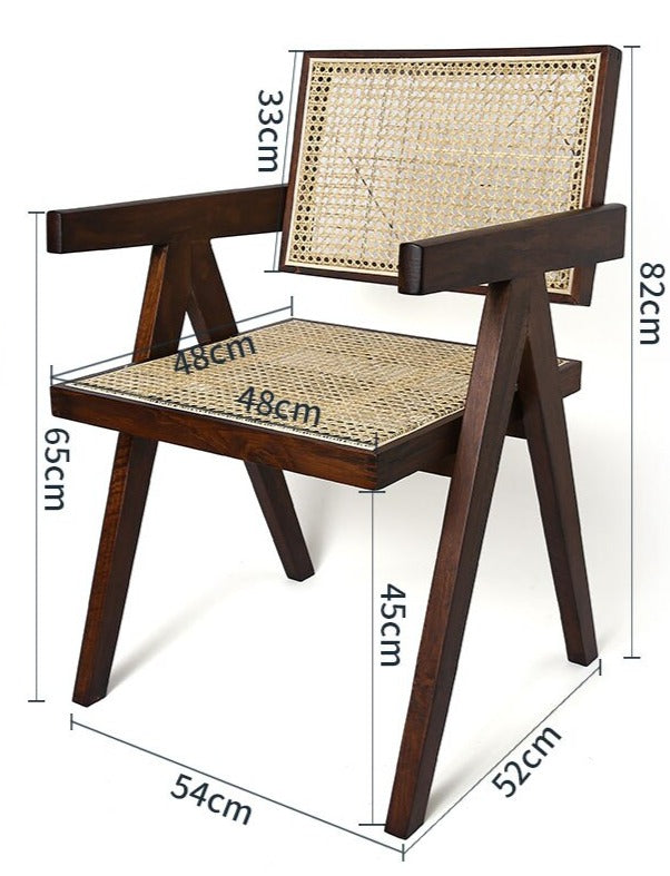 Nordic Handwoven Rattan Chair with Solid Oak Wood Frame