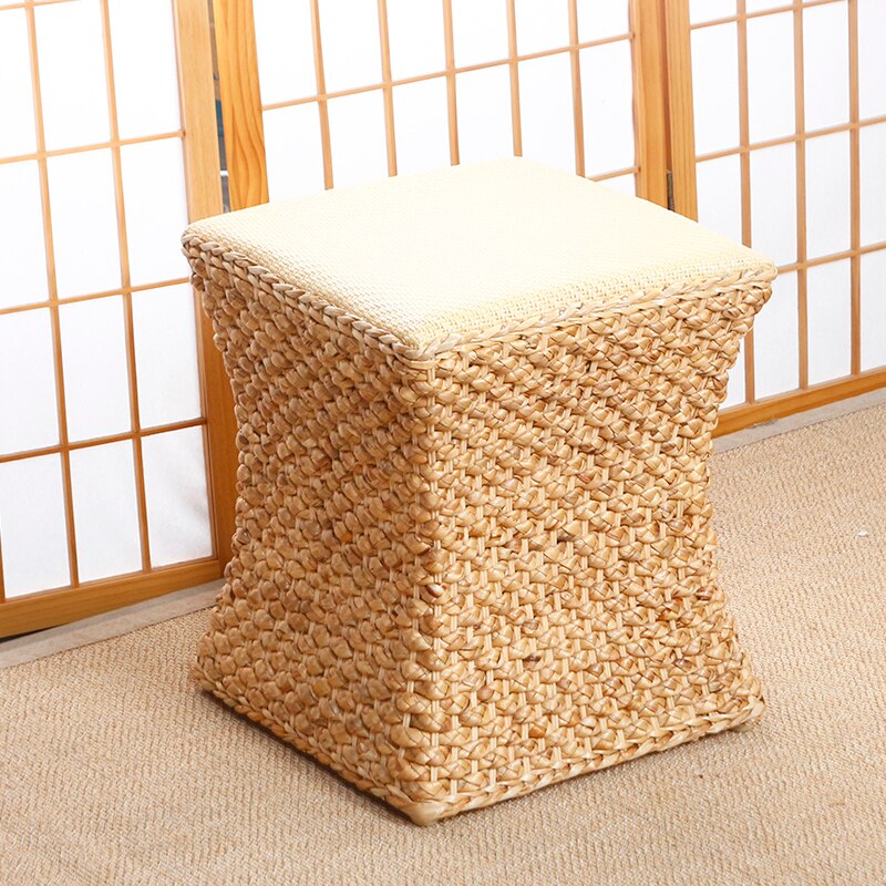 Natural and Handwoven Rattan and Narcissus Vine Low Height Ottoman Stool