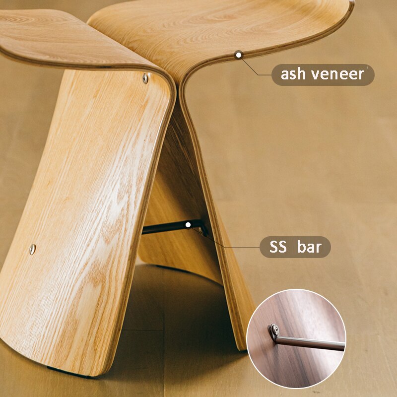 Ash Wood Veneer Low Height Creative Butterfly Design Stool - Forplanetsake
