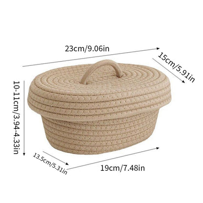 Woven Cotton Rope Storage Basket with Lid Handles