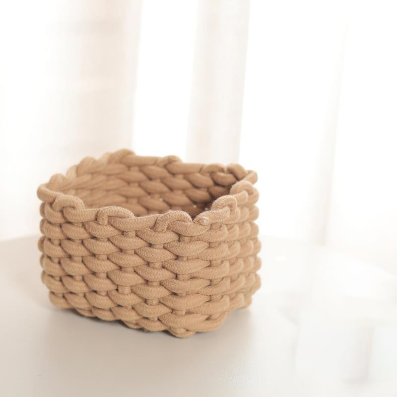 Cotton Rope Woven Storage Basket with Handle For Storing Sundries Cosmetics Toys Snacks Makeup Organiser - Forplanetsake