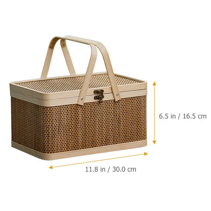 Natural Woven Basket with Handles and Lid Suitable for Picnics, Camping, Gifting and Household Storage - Forplanetsake