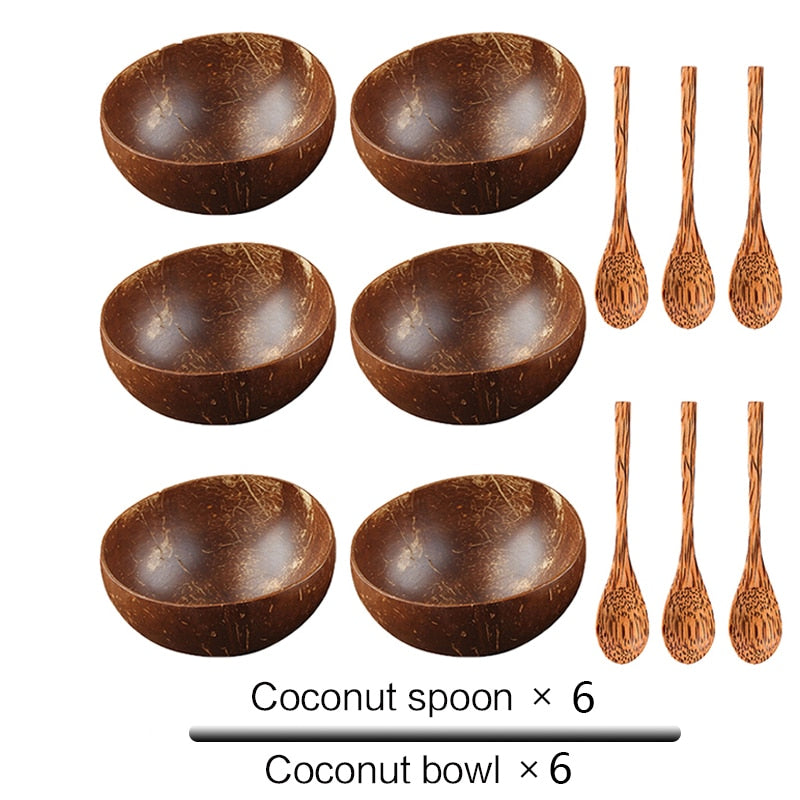 Natural Coconut Shell Bowl and Coconut Wood Spoon Set