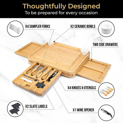 Bamboo Cheese Board with Knife Set and Detachable Serving Plate