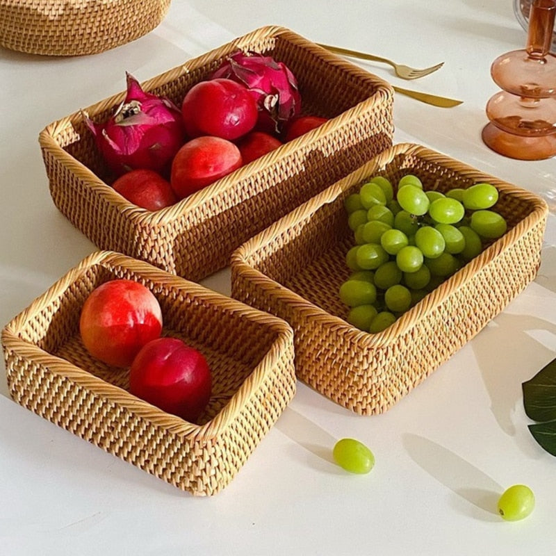 Household Simple Rattan Basket Round & Rectangular