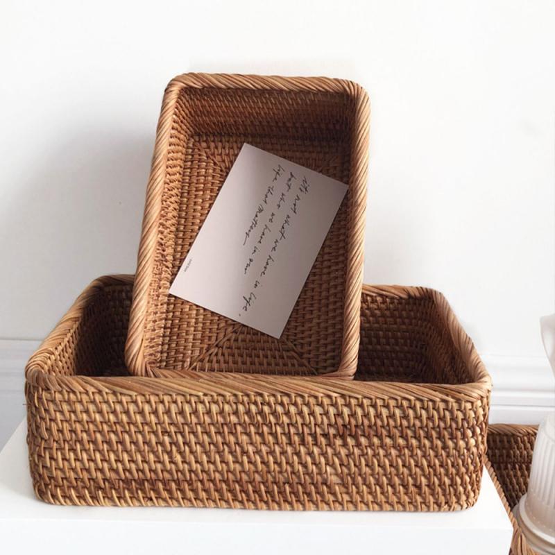 Household Simple Rattan Basket Round & Rectangular