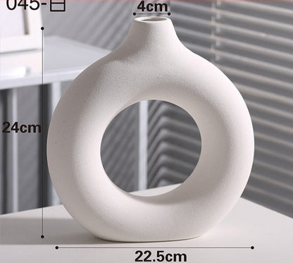 Hollow Donut White Ceramic Vase