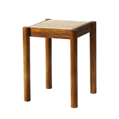 Nordic Design Rattan Woven, Portable and Stackable Wooden Stools