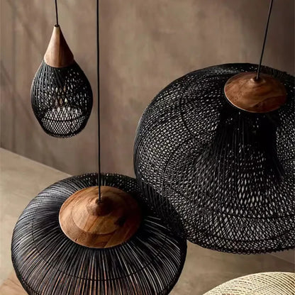 Premium Japanese Wabi Sabi Style Handmade Rattan Wicker Pendant Lamps