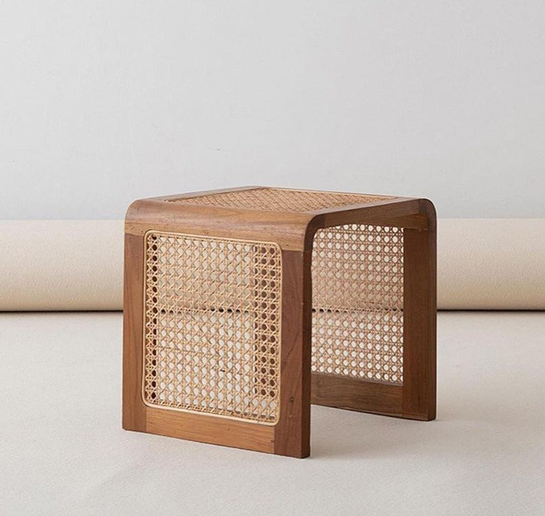 Minimalist Solid Wood and Rattan Square Coffee Table