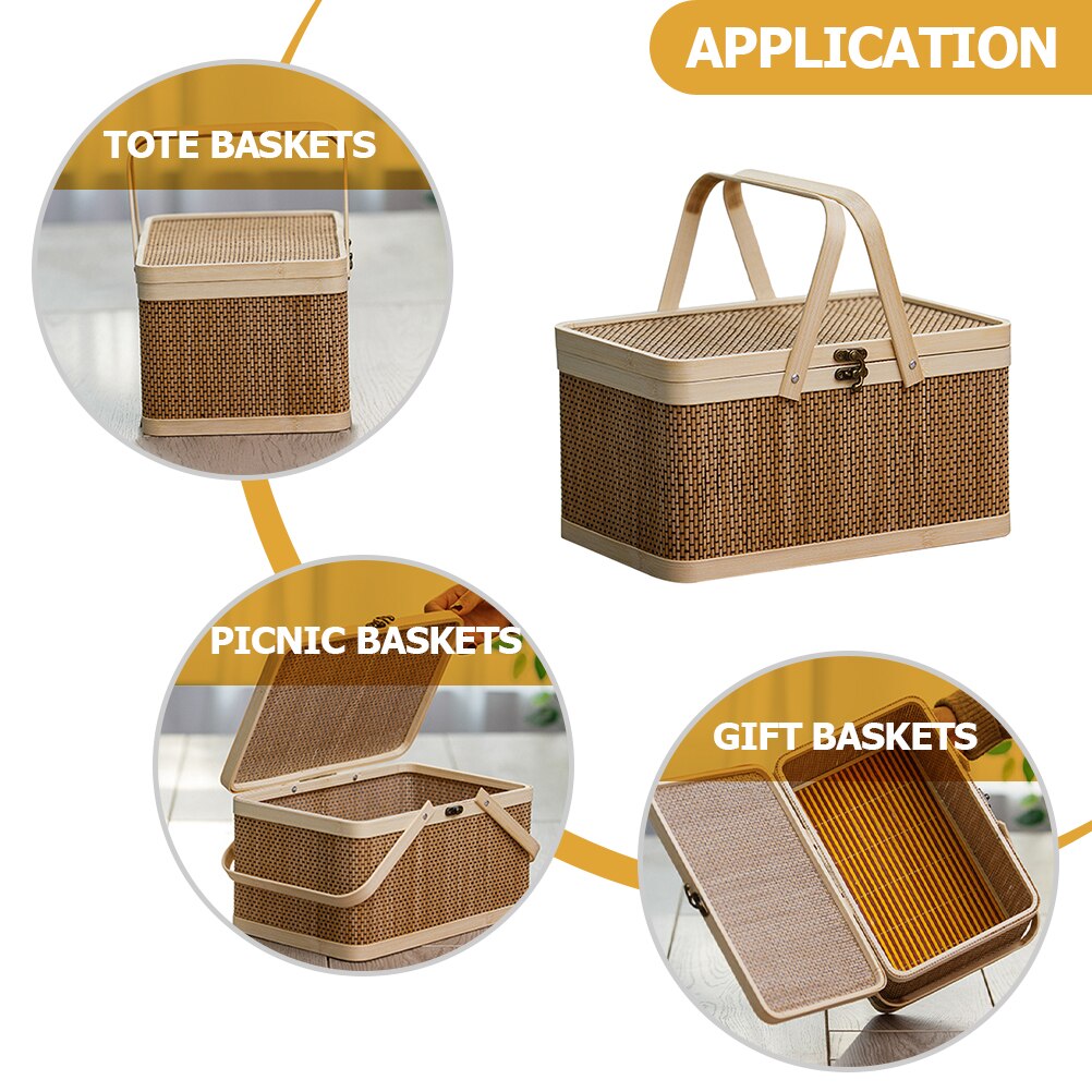 Natural Woven Basket with Handles and Lid Suitable for Picnics, Camping, Gifting and Household Storage