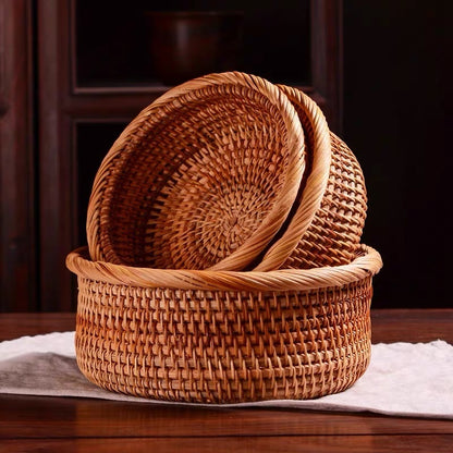 Hand-woven Circular Simple Retro Rattan Storage Basket - Forplanetsake
