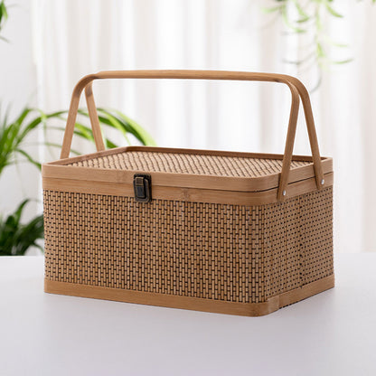Handwoven multipurpose Bamboo storage Basket with Locking Lids