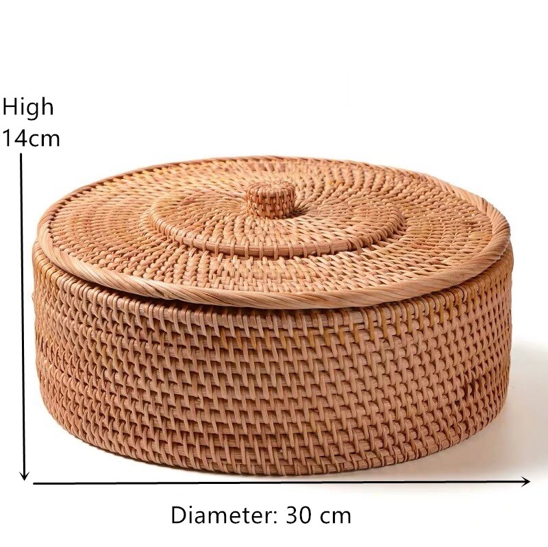 Handwoven Simple Retro Rattan Storage Basket with Lid