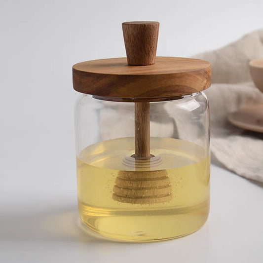 Honey Syrup Pot Jar with Wooden lid - Forplanetsake