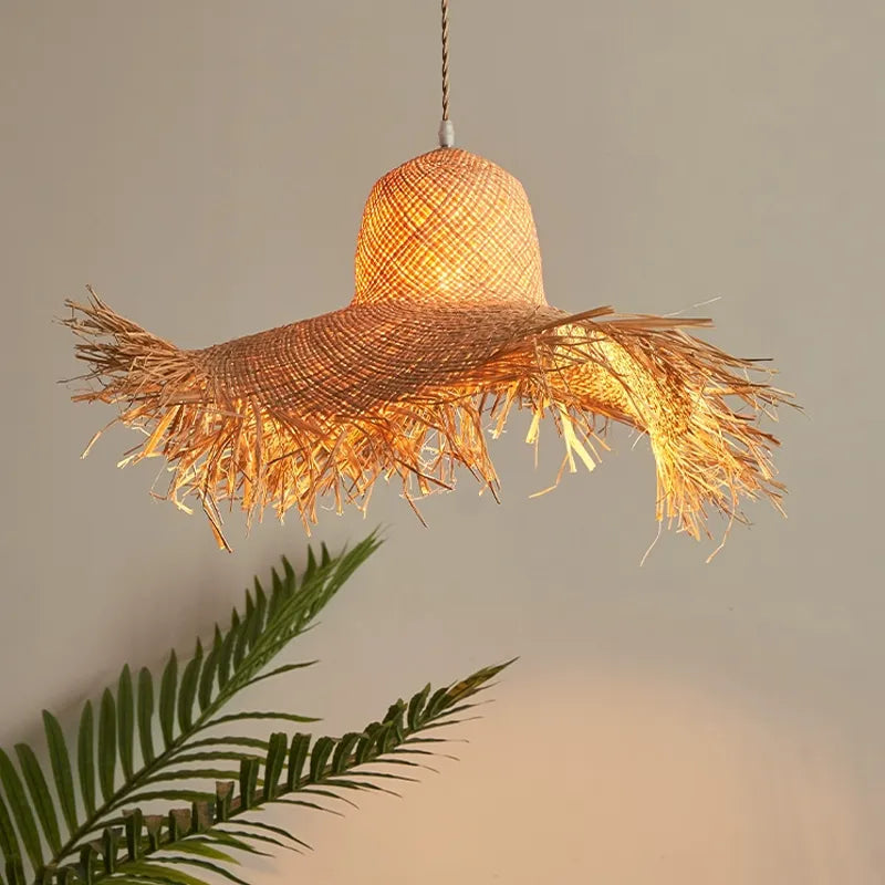 Nordic Wabi Sabi Handcrafted Straw Hat Ceiling Chandelier