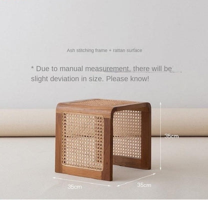 Minimalist Solid Wood and Rattan Square Coffee Table