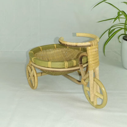 Mini Bamboo Handmade Woven Wicker Straw Bicycle Art Basket for Fruit, Food, Bread Storage and Kitchen Decorations - Forplanetsake