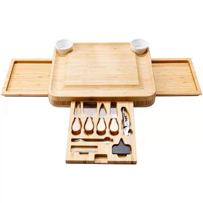 Bamboo Cheese Board with Knife Set and Detachable Serving Plate