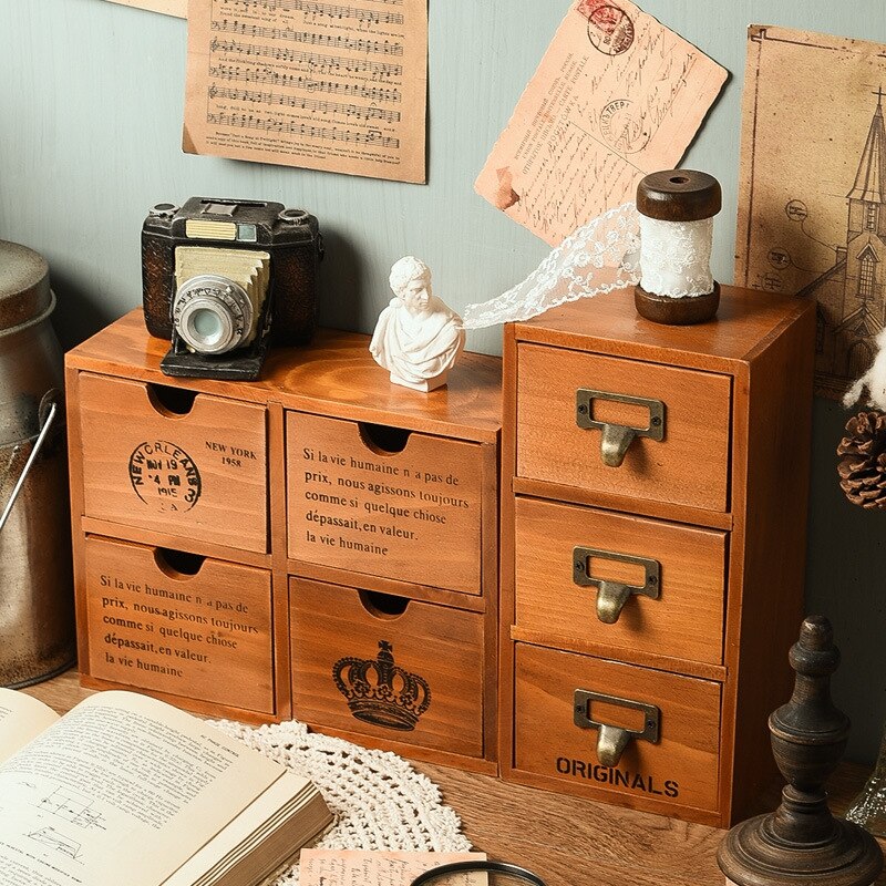 Vintage Look Wooden Makeup and Jewellery Organiser Box